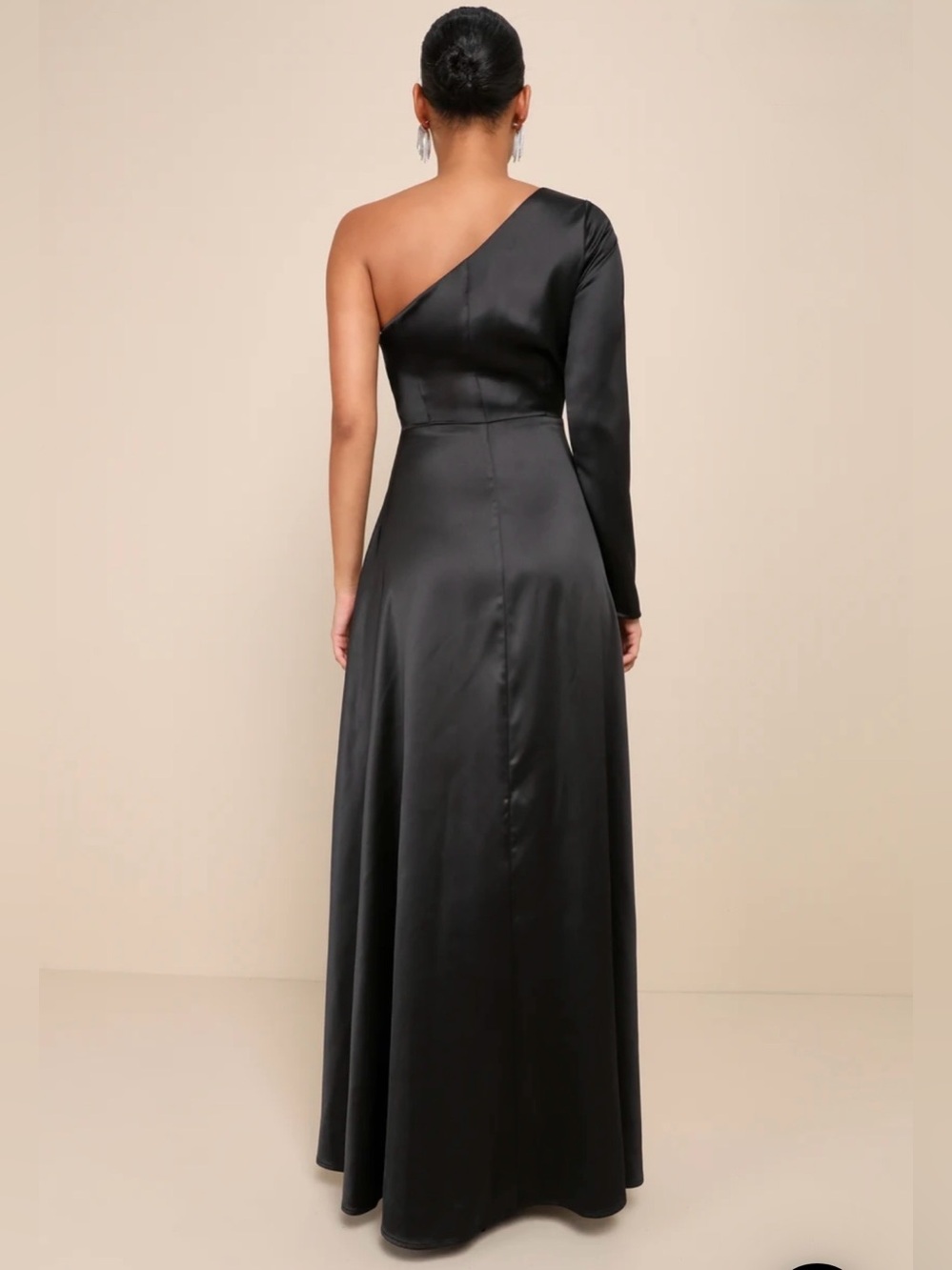 Lulus One-Shoulder Black Satin Formal Evening Gown Gothic Glam - Picture 3 of 16